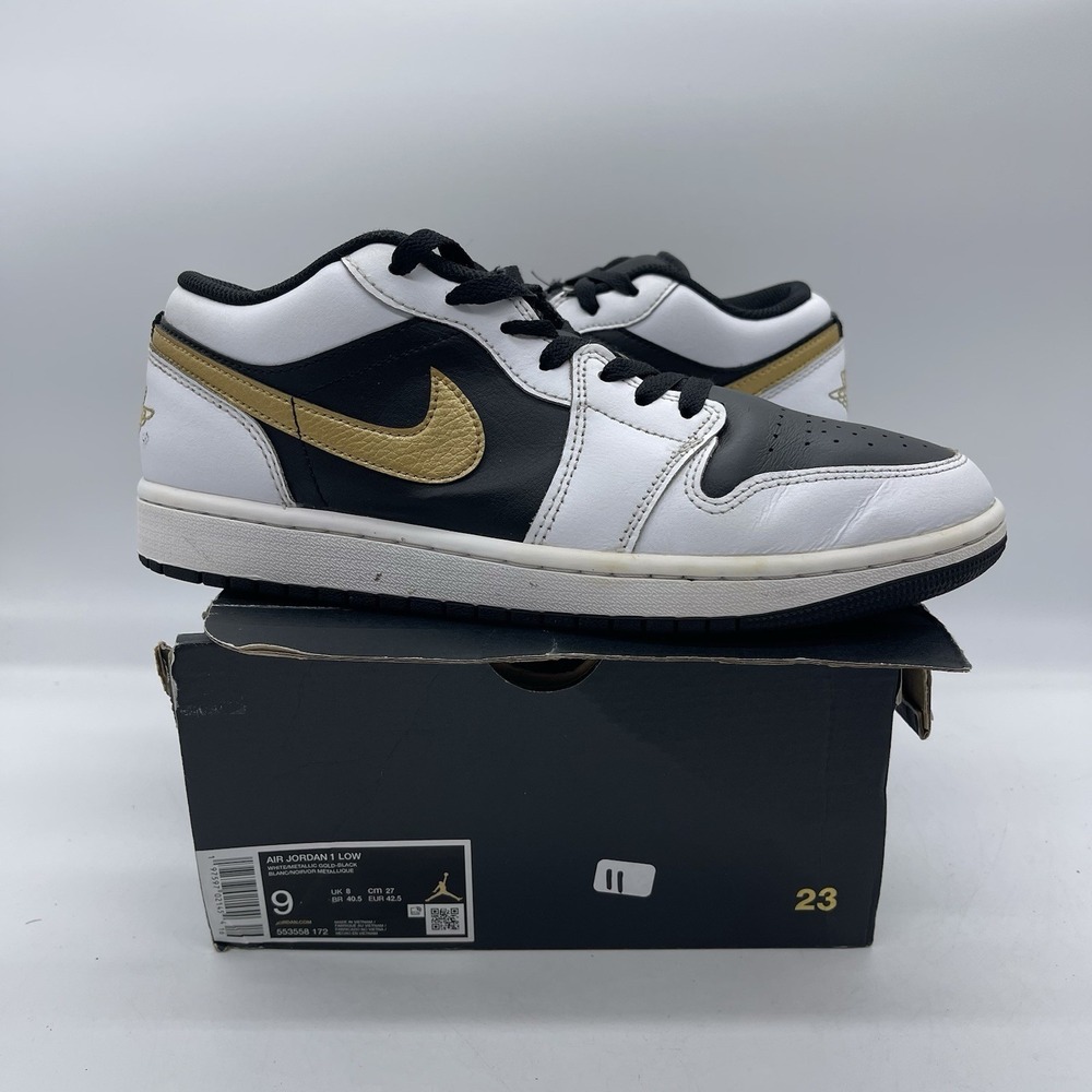 Nike Air Jordan 1 Low 553558-172 Men's Size 9 Shoes "White/Metallic Gold/Black"